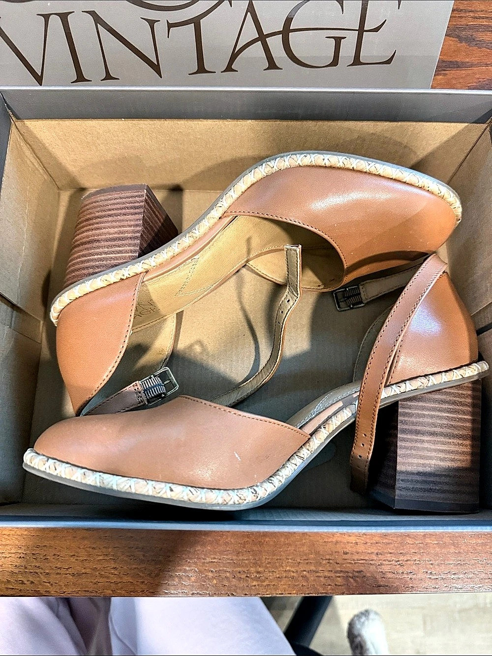 CROWN VINTAGE CV-CVELERIE Leather Espadrille Heels Brown US 7.5